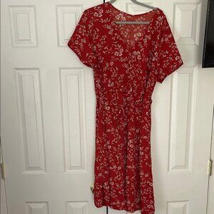 SHEIN Red Floral Midi Dress